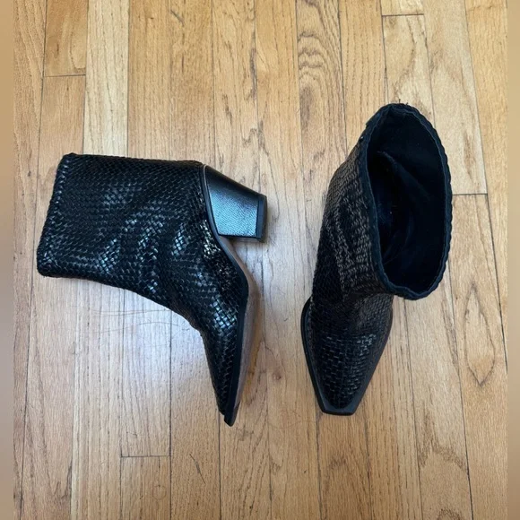 Miista Black Woven Leather Ankle Boots - Picture 3 of 5